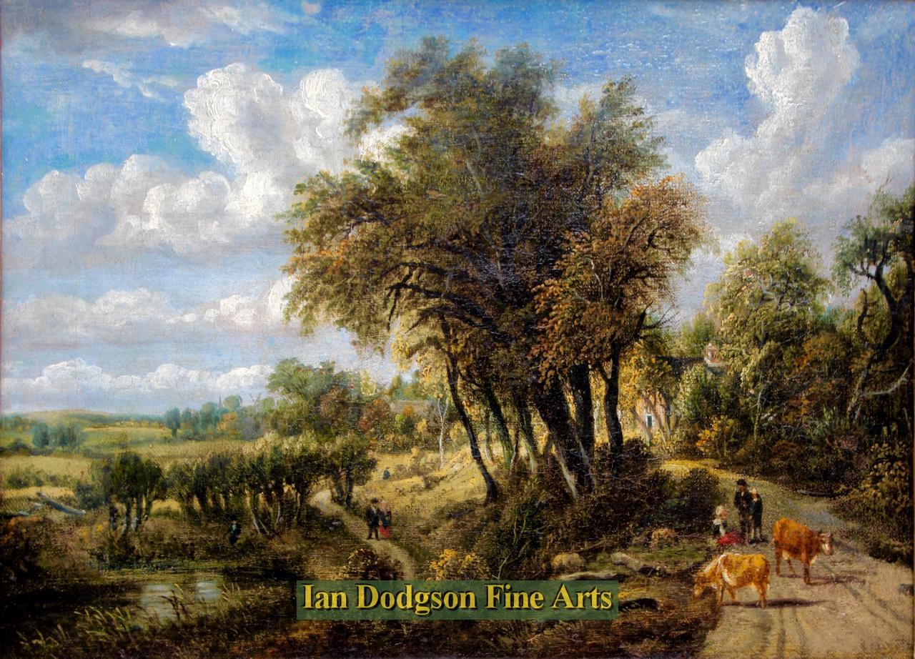 George Vincent - A Pastoral View with Figures, Cattle and River Oil on canvas (c1825)
